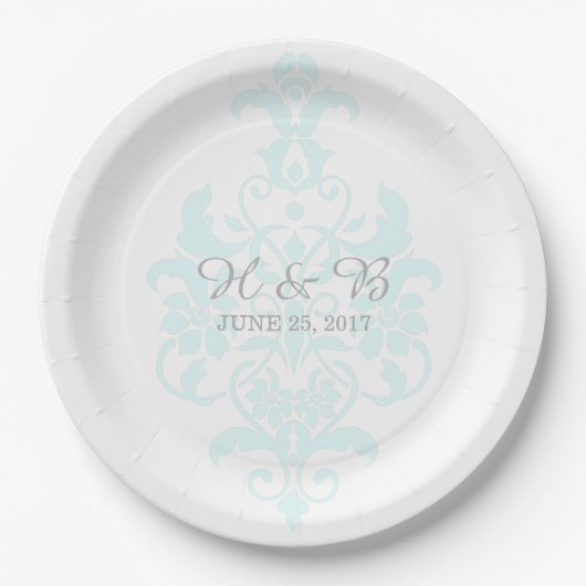 Aqua Subtle Damask Wedding Paper Teller (Vorderseite)