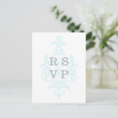 Aqua Subtle Damask Wedding UAWG Postcard Einladungspostkarte (Stehend Vorderseite)