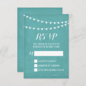 Aqua Summer String Light Wedding RSVP Karte (Vorne/Hinten)