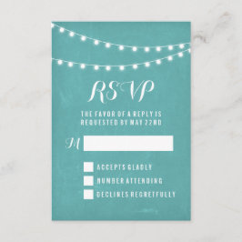 Aqua Summer String Light Wedding RSVP Karte