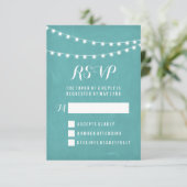 Aqua Summer String Light Wedding RSVP Karte (Stehend Vorderseite)