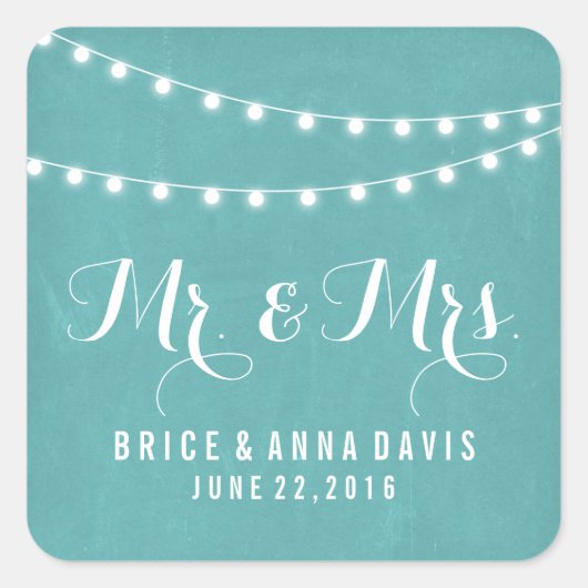 Aqua Summer String Light Wedding Stickers (Vorderseite)