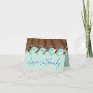 Aqua Summer Waves und Brown Sun Beach Wedding Dankeskarte