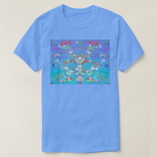 Aqua Sunset Moody Floral Wallpaper T-Shirt (Design vorne)