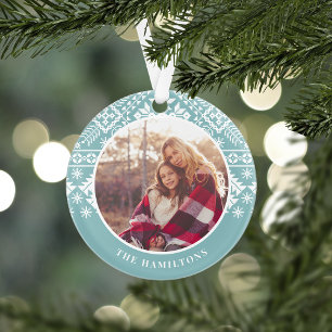 Aqua Sweater Pattern FOTO Ornament