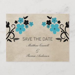 Aqua Sweet Vintag florale Save the Date Postkarte
