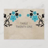 Aqua Sweet Vintag florale Tischnummer Postkarte