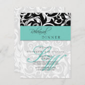Aqua Swirl Monogram Probe Dinner Card Einladung (Vorne/Hinten)