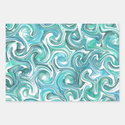 Aqua Swirl Packpapier Geschenkpapier Set (Vorderseite 2)