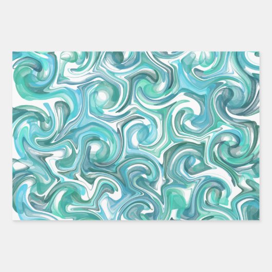 Aqua Swirl Packpapier Geschenkpapier Set (Vorderseite)