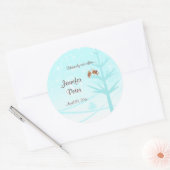 Aqua, Taupe, braune Lovebirds Hochzeitsplatte Runder Aufkleber (Umschlag)