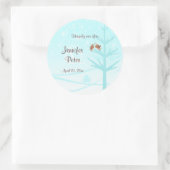 Aqua, Taupe, braune Lovebirds Hochzeitsplatte Runder Aufkleber (Tasche)