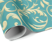 Aqua & Teal Christmas Wrapping Paper with Gold Acc Geschenkpapier (Rolleneckpunkt)