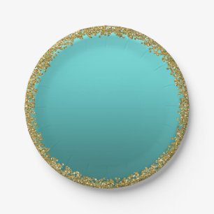 Aqua Teal getauchte Gold Glitter Glam Funkel Party Pappteller