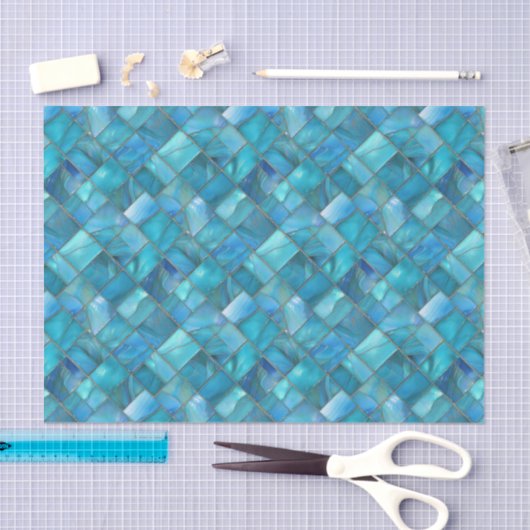 Aqua Teal Gold Watercolor Mosaic Sea Glass Seidenpapier (Handwerk)