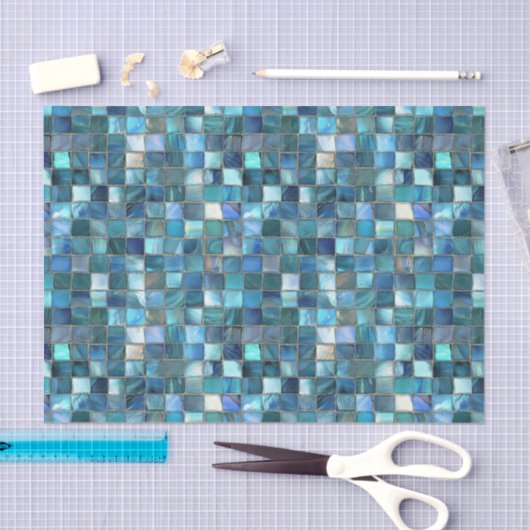 Aqua Teal Gold Watercolor Mosaic Sea Glass Seidenpapier (Handwerk)