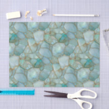 Aqua Teal Gold Watercolor Mosaic Sea Glass