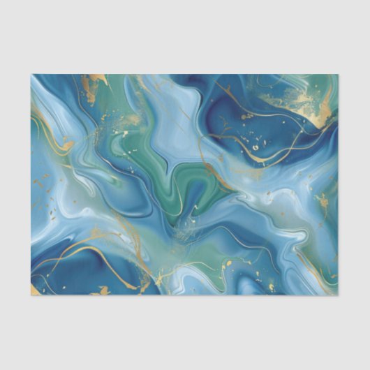Aqua Teal Mint Gold Watercolor Abstract Decoupage  Seidenpapier (Vorderseite)