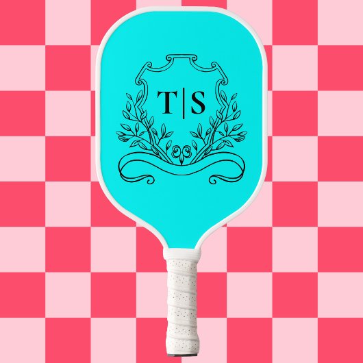 Aqua Teal Monogram Tropical Classic Crest Pickleball Schläger