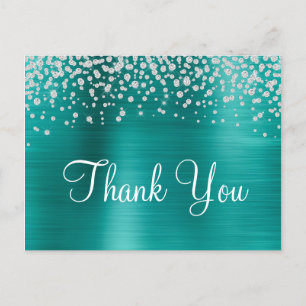 Aqua Teal Ombre Folie Diamond Konfetti Danke Postkarte