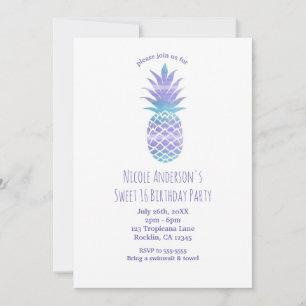 Aqua Teal & Purple Ananas Tropical Chic Party Einladung