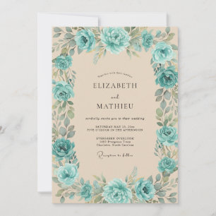 Aqua Teal Reben Hochzeit Einladung