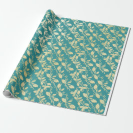  Aqua & Teal Xmas Wrapping Paper with Gold Accents Geschenkpapier