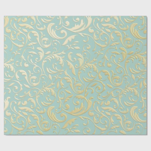 Aqua & Teal Xmas Wrapping Paper with Gold Accents Geschenkpapier (Flach)