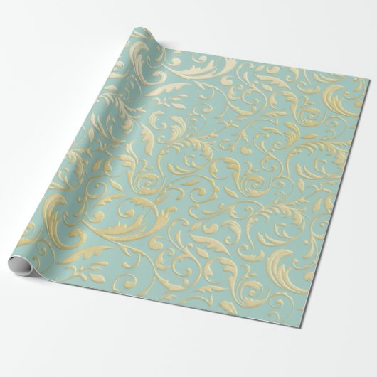 Aqua & Teal Xmas Wrapping Paper with Gold Accents Geschenkpapier (Ungerollt)