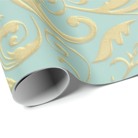 Aqua & Teal Xmas Wrapping Paper with Gold Accents Geschenkpapier (Rolleneckpunkt)