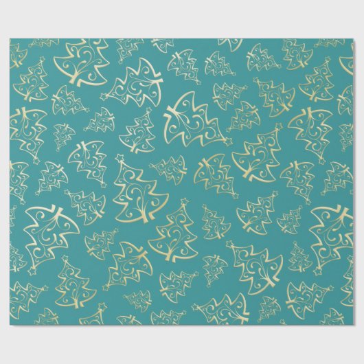  Aqua & Teal Xmas Wrapping Paper with Gold Accents Geschenkpapier (Flach)