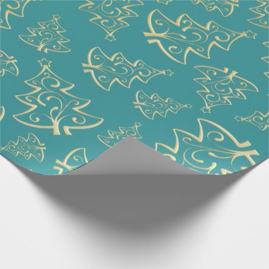 Aqua & Teal Xmas Wrapping Paper with Gold Accents Geschenkpapier (Ecke)