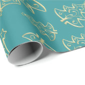  Aqua & Teal Xmas Wrapping Paper with Gold Accents Geschenkpapier (Rolleneckpunkt)