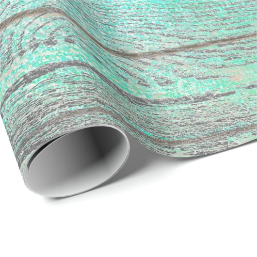 Aqua Tiffany Ocean Grungy Silver Gray Wood Rustika Geschenkpapier (Rolleneckpunkt)