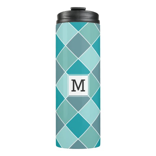 Aqua Tile Muster kundenspezifische Monogramm Tumbl Thermosbecher (Vorderseite)