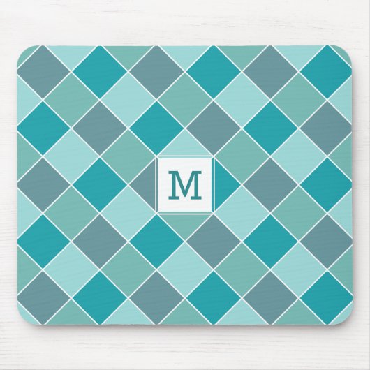 Aqua Tile Pattern benutzerdefiniertes Monogramm Mo Mousepad (Vorne)