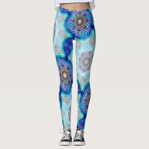 Aqua to Royal blue kaleidoscope 8 Punkte Stern Leggings