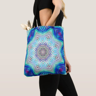 Aqua to Royal blue kaleidoscope 8 Punkte Stern Tasche
