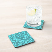 Aqua Tone on Tone Modernes Leaf Design Set 6 Getränkeuntersetzer (Rechte Seite)