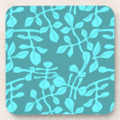 Aqua Tone on Tone Modernes Leaf Design Set 6 Getränkeuntersetzer (Vorderseite)