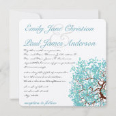 Aqua Tree Brown Trunk Wedding Invites Einladung (Vorderseite)