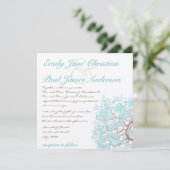 Aqua Tree Brown Trunk Wedding Invites Einladung (Stehend Vorderseite)
