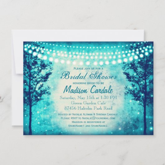 Aqua Tree String Lights Brautparty Invites Einladung (Vorderseite)