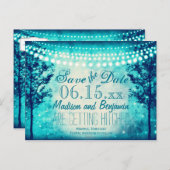 Aqua Trees String Lights Save the Date Postkarten (Vorne/Hinten)