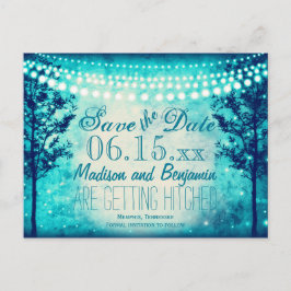 Aqua Trees String Lights Save the Date Postkarten