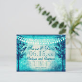 Aqua Trees String Lights Save the Date Postkarten (Stehend Vorderseite)
