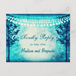 Aqua Trees String Lights Wedding RSVP POSTCARDS Einladungspostkarte