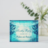 Aqua Trees String Lights Wedding RSVP POSTCARDS Einladungspostkarte (Stehend Vorderseite)