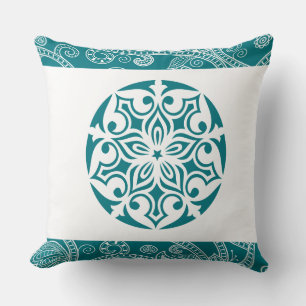 Aqua TRIBAL CIRCLE Retro Throw Kissen