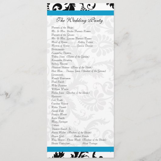 Aqua Trim Black Damask Wedding Program Programm (Rückseite)